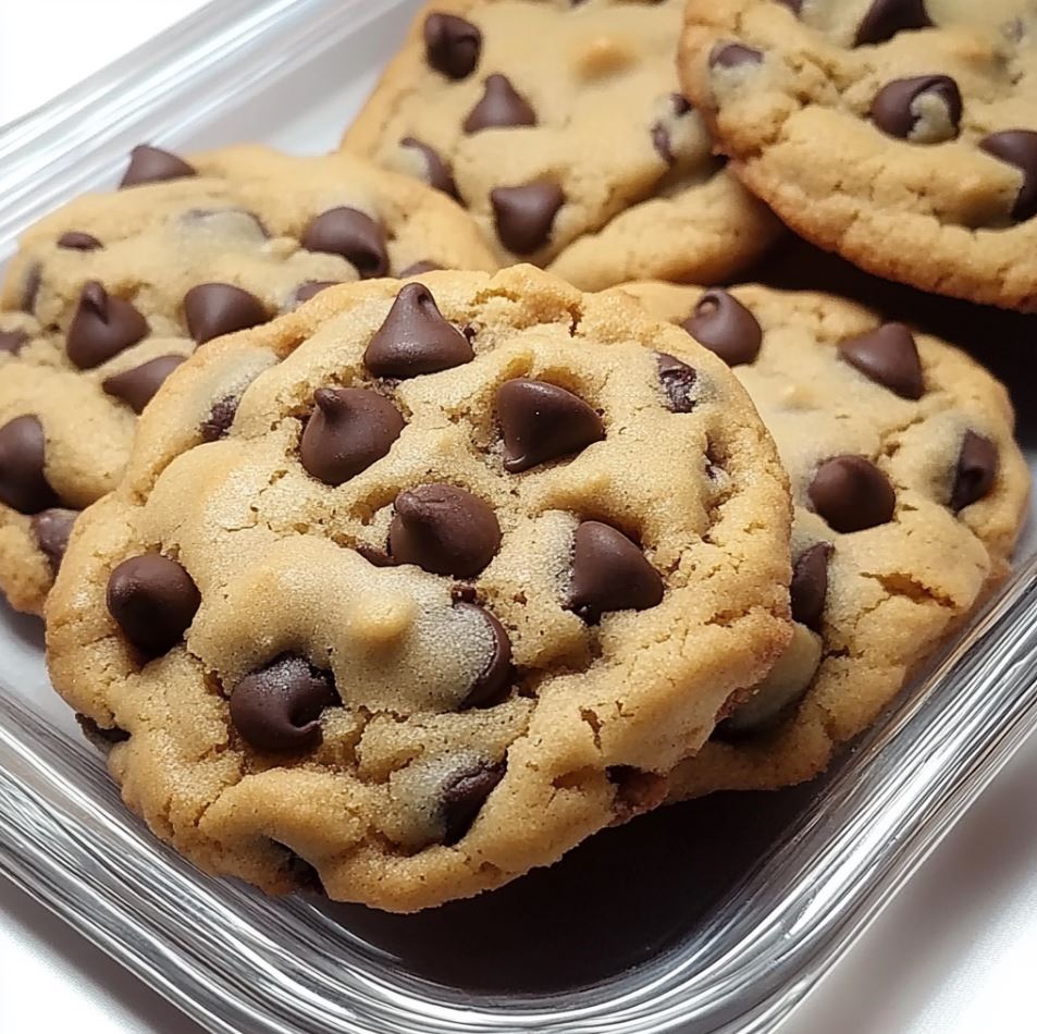 A batch of freshly baked homemade chocolate chip cookies with golden edges and gooey chocolate centers.